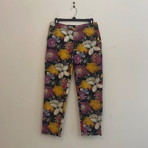 Anthropologie Elevenses Cotton Floral Capri Cropped Pants Size 2